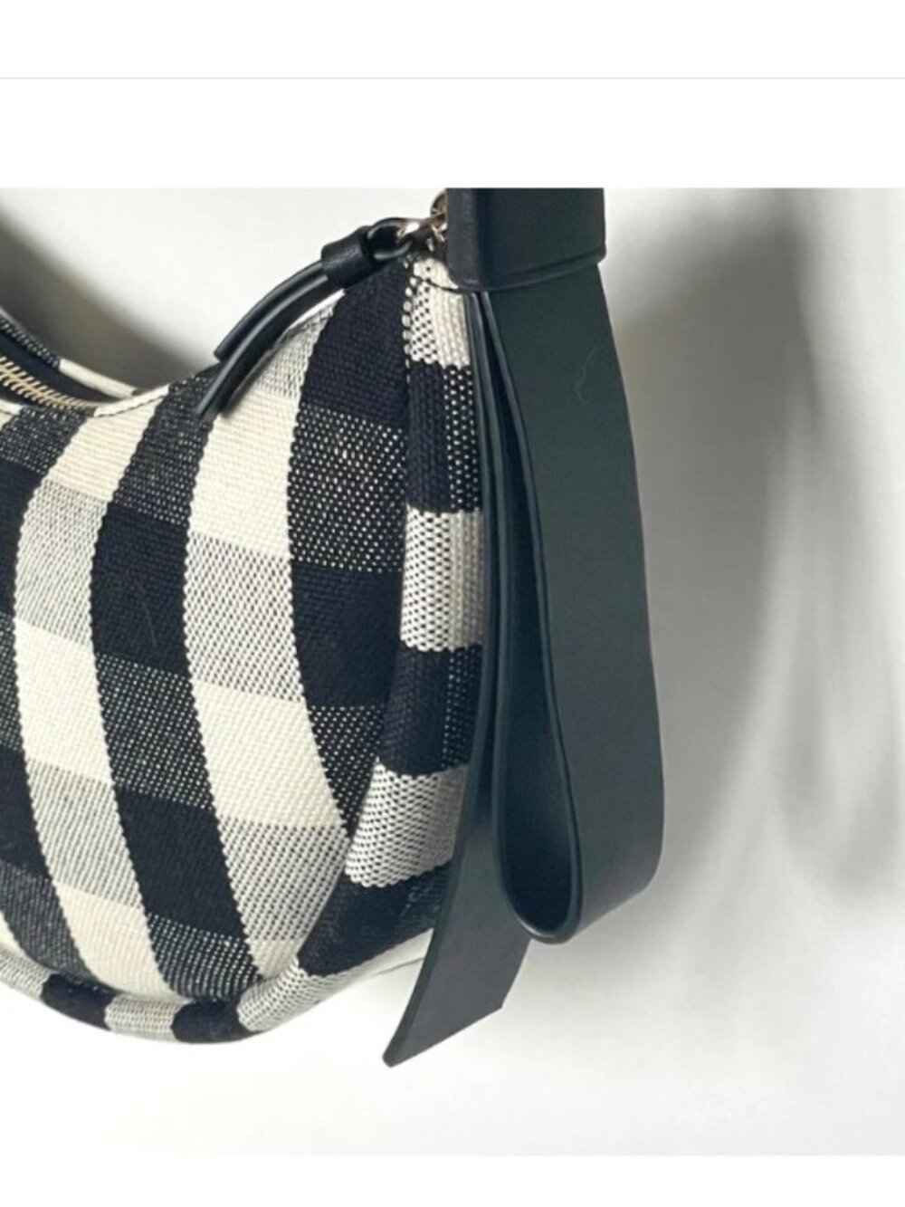 Kate Spade Smile Small Gingham Shoulder Bag Black Check Leather Trim - Picture 7 of 15